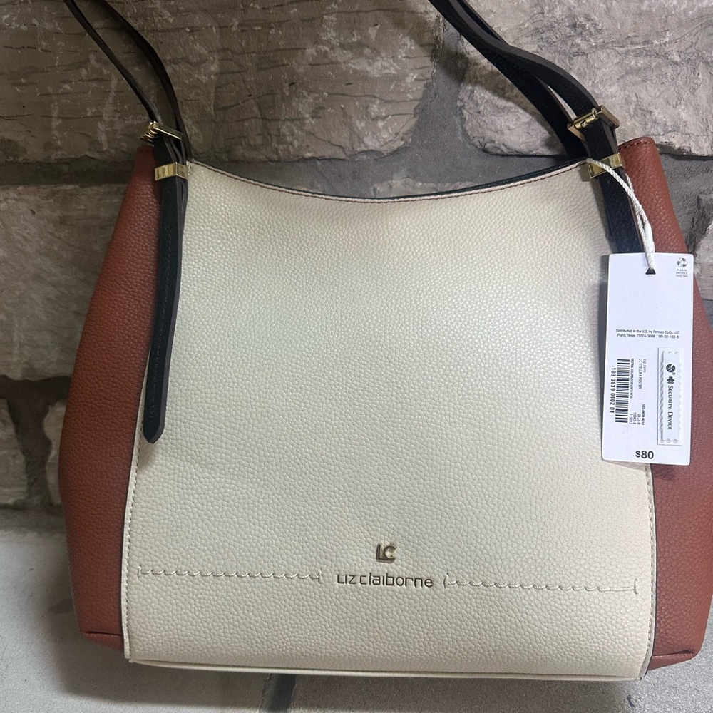 NWT Liz Claiborne Stella 4 Poster Cream and Brown Women's Shoulder Bag